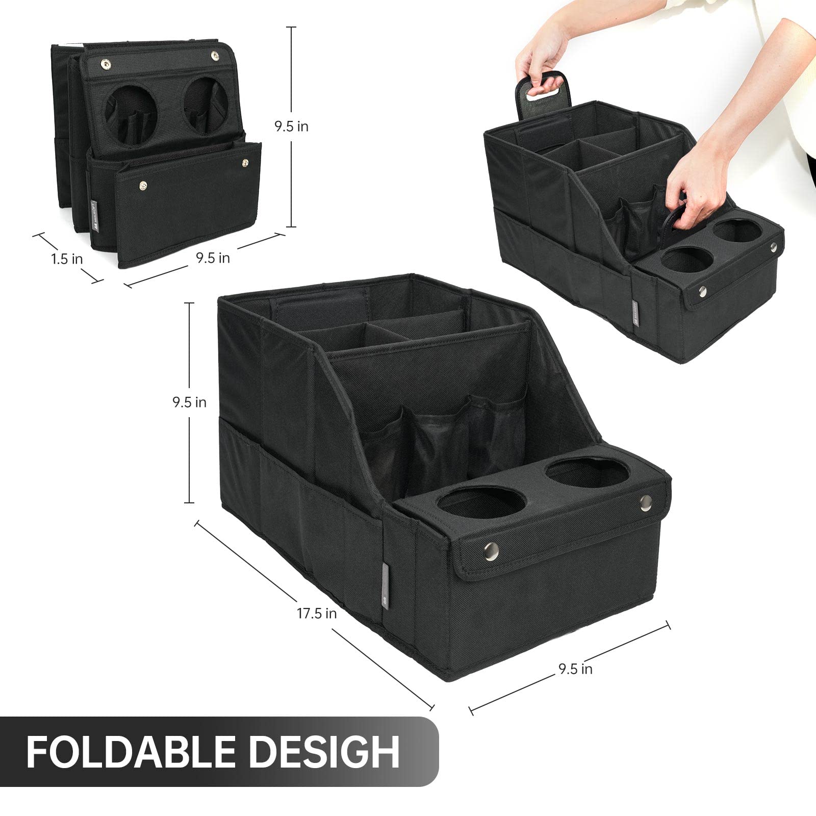 MULISOFT Car Backseat Organizer with 11 Compartments & 2 Cup Holders, Black