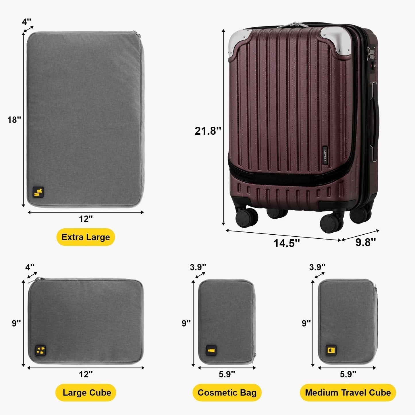 LEVEL8 Grace Carry On Luggage Airline Approved, 20 Inch Expandable Hardside Carry On Suitcase With Wheels, Abs+Pc Small Luggage with Tsa Lock, Red, 20-Inch