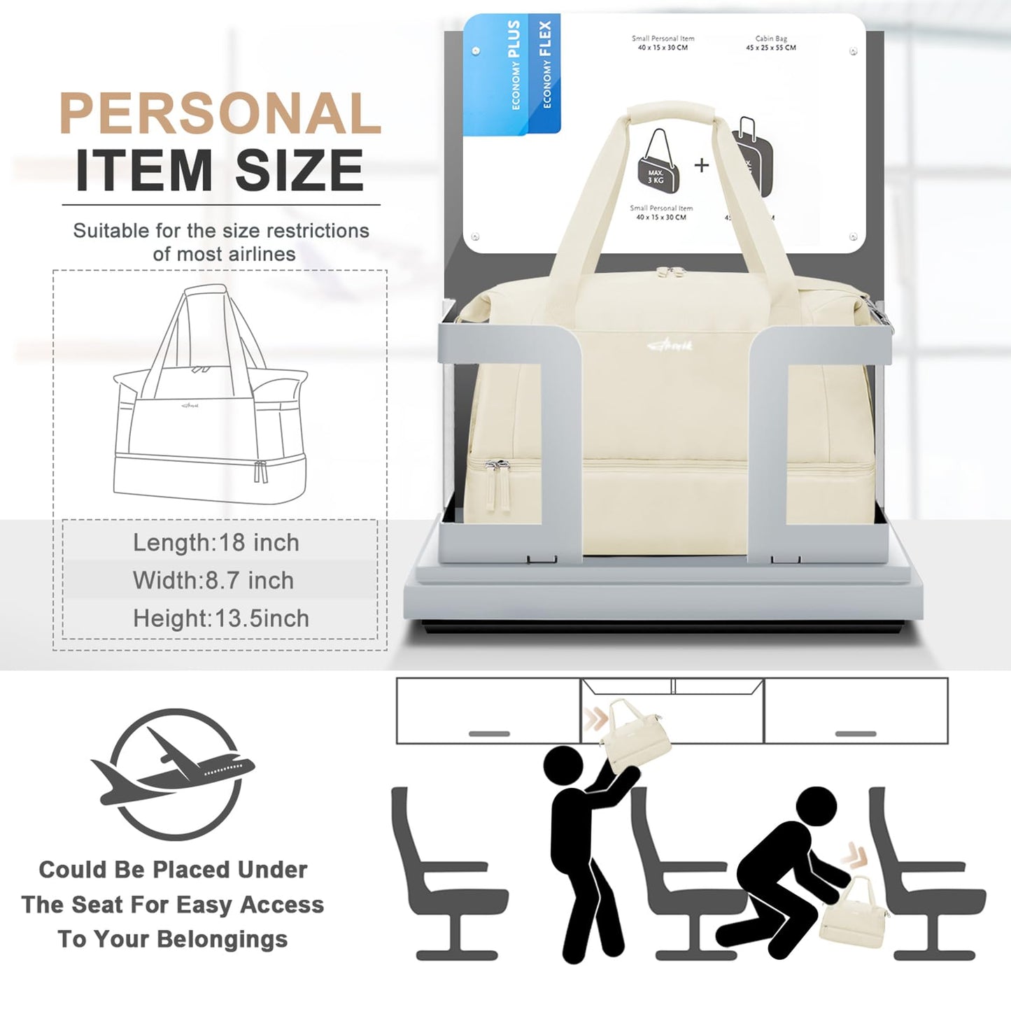 Gym Bag for Women, Personal Item Travel Bag with Shoes Compartment for Trip