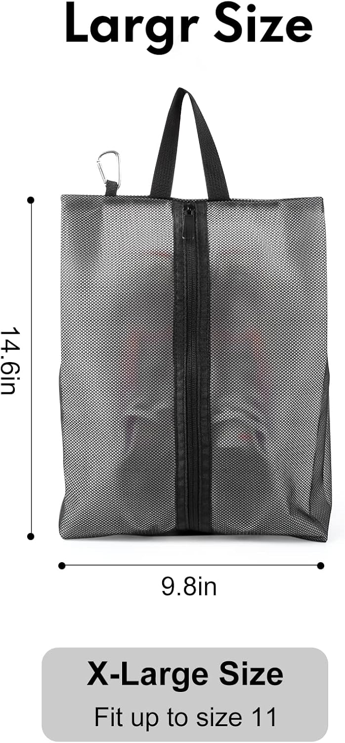 2 Pack Shoe Bags for Travel, Sneaker Bags, Waterproof Travel Shoe Bags with Zipper for Packing, Golf Shoe Dust Bags for Man and Women, X-Large, Black