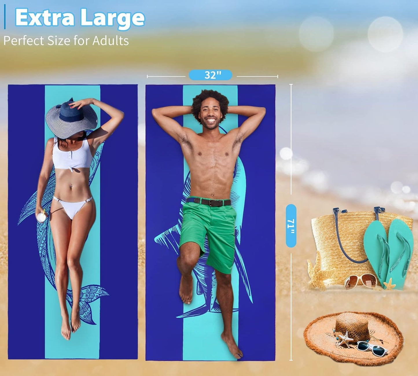 6 Pack Microfiber Oversized Lightweight Beach Towel 71x32 Extra Thin Large Sand Free Towels Travel