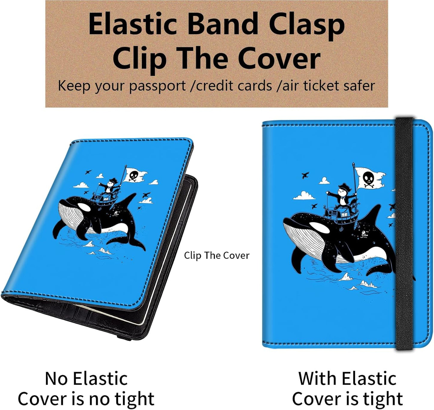 Passport and Vaccine Card Holder Cover Combo,Travel Passport Holder Wallet with RFID Blocking, Leather Vaccine Card Slot Passport Cover Case for Women & Men,Pirate Ship and Dolphin