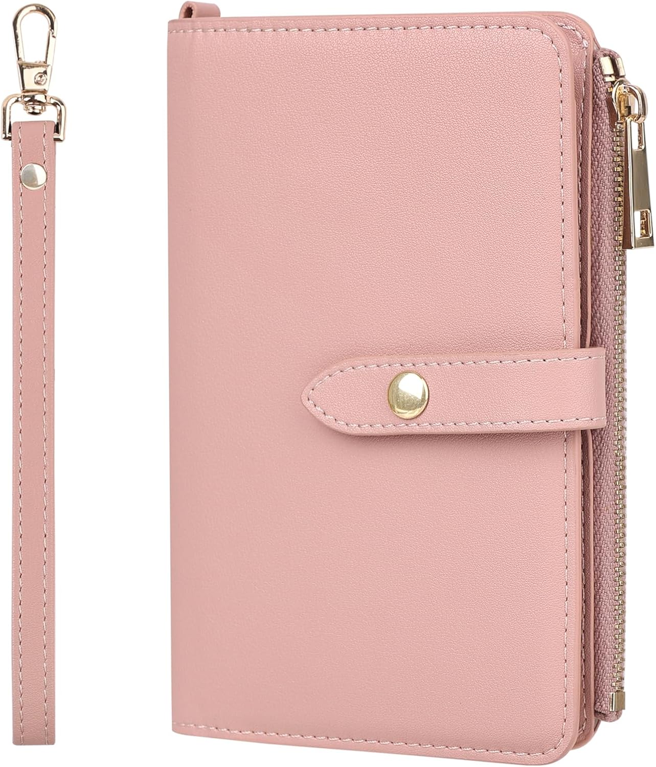 Real Leather Wallet Waterproof RFID Passport Holder Family Travel Black (Pink)