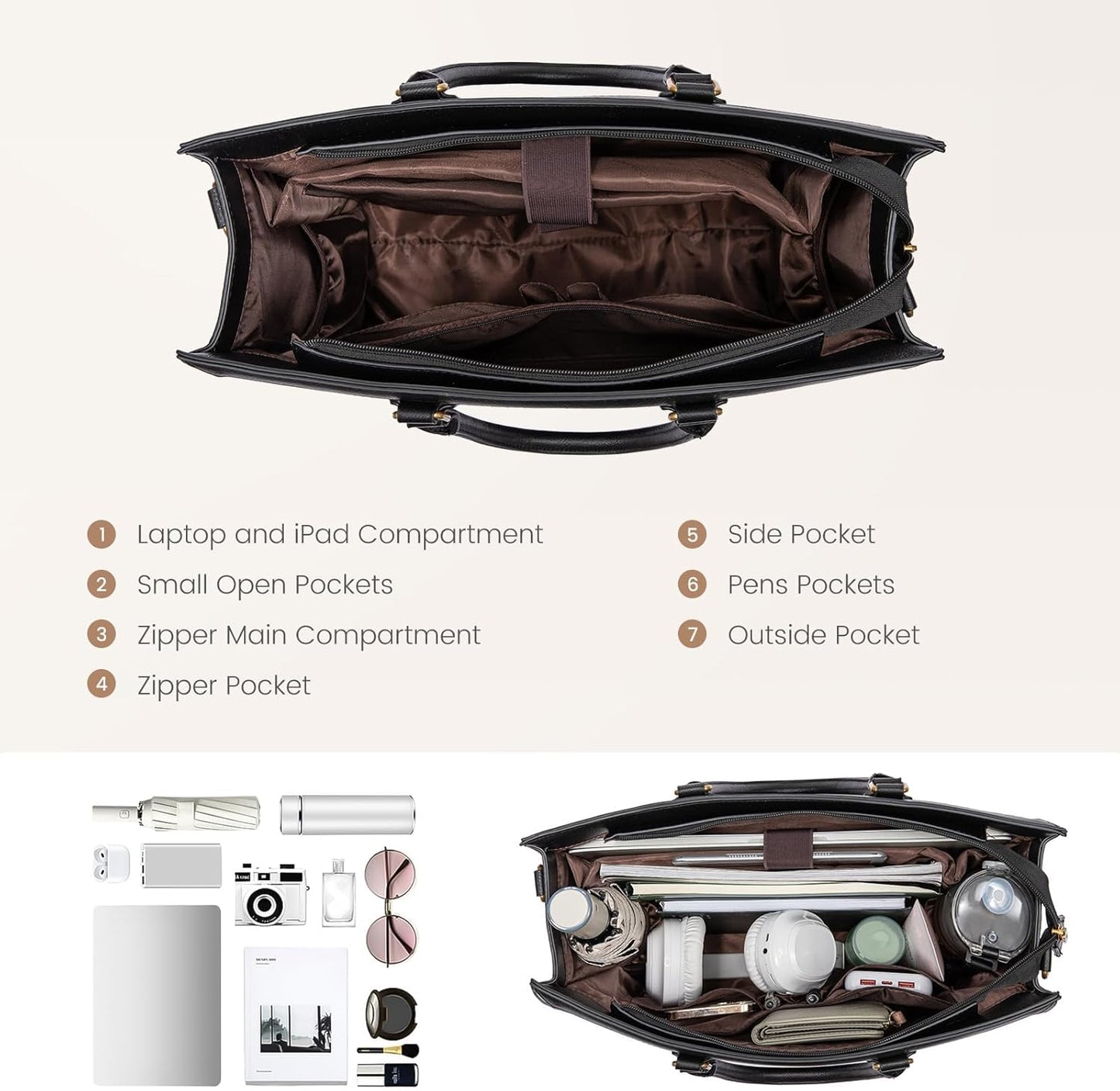 LOVEVOOK Laptop Tote Bag for Women, 17.3 Inch Work Bags, Vintage Leather Tote Bag, Waterproof Computer Bags with Clutch Purse, Large Capacity Messenger Bag for Teacher College Business Office
