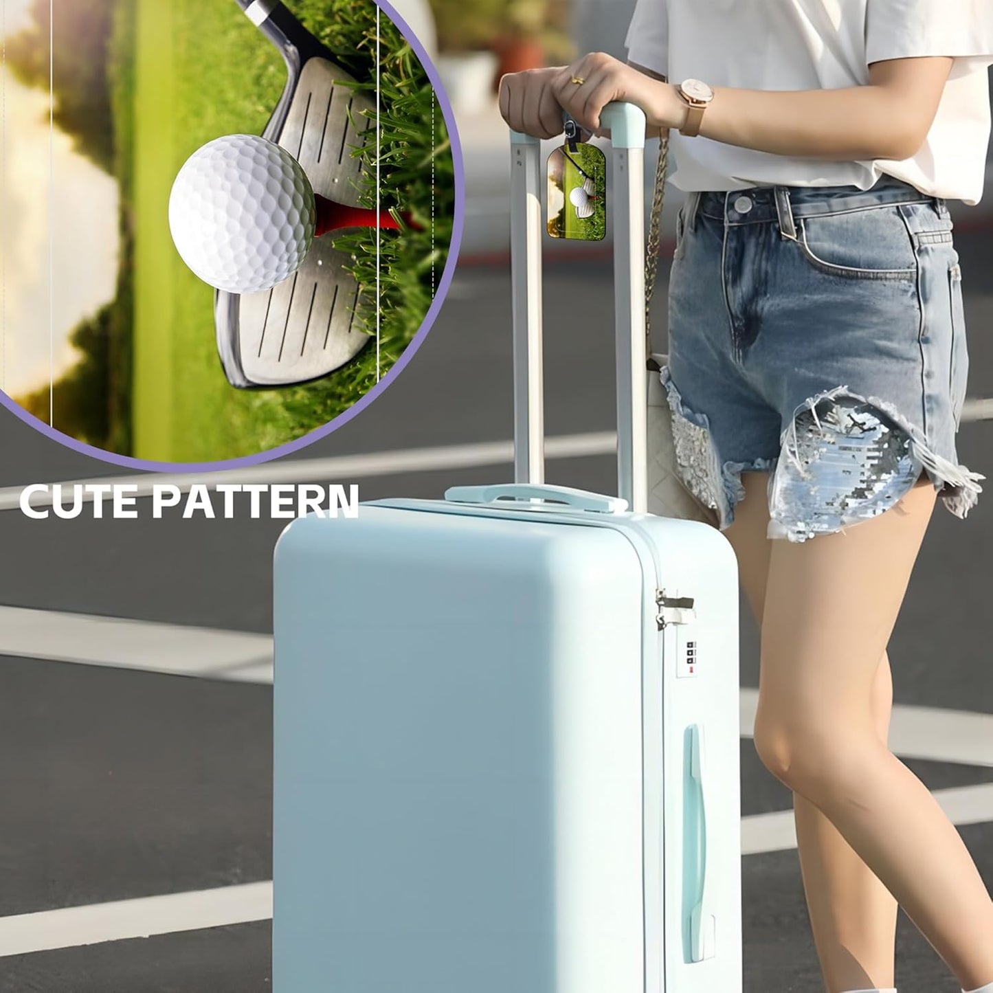 2 Pack Luggage Tags Golf Club and Ball PU Leather Baggage Handbag Suitcase Tags with Secure Strap Privacy Cover ID Labels,Business Travel Baggage Tag Identifier