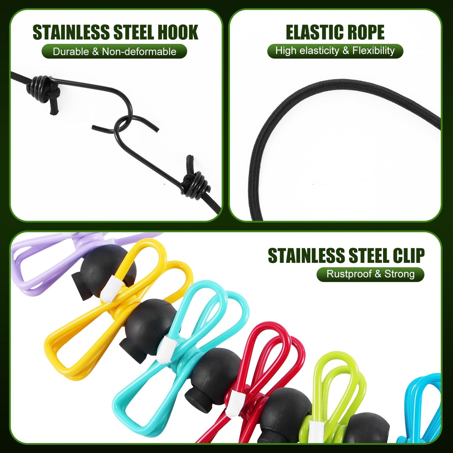 2 Pack Camping Clothesline Portable 12 Clothespins, Colorful