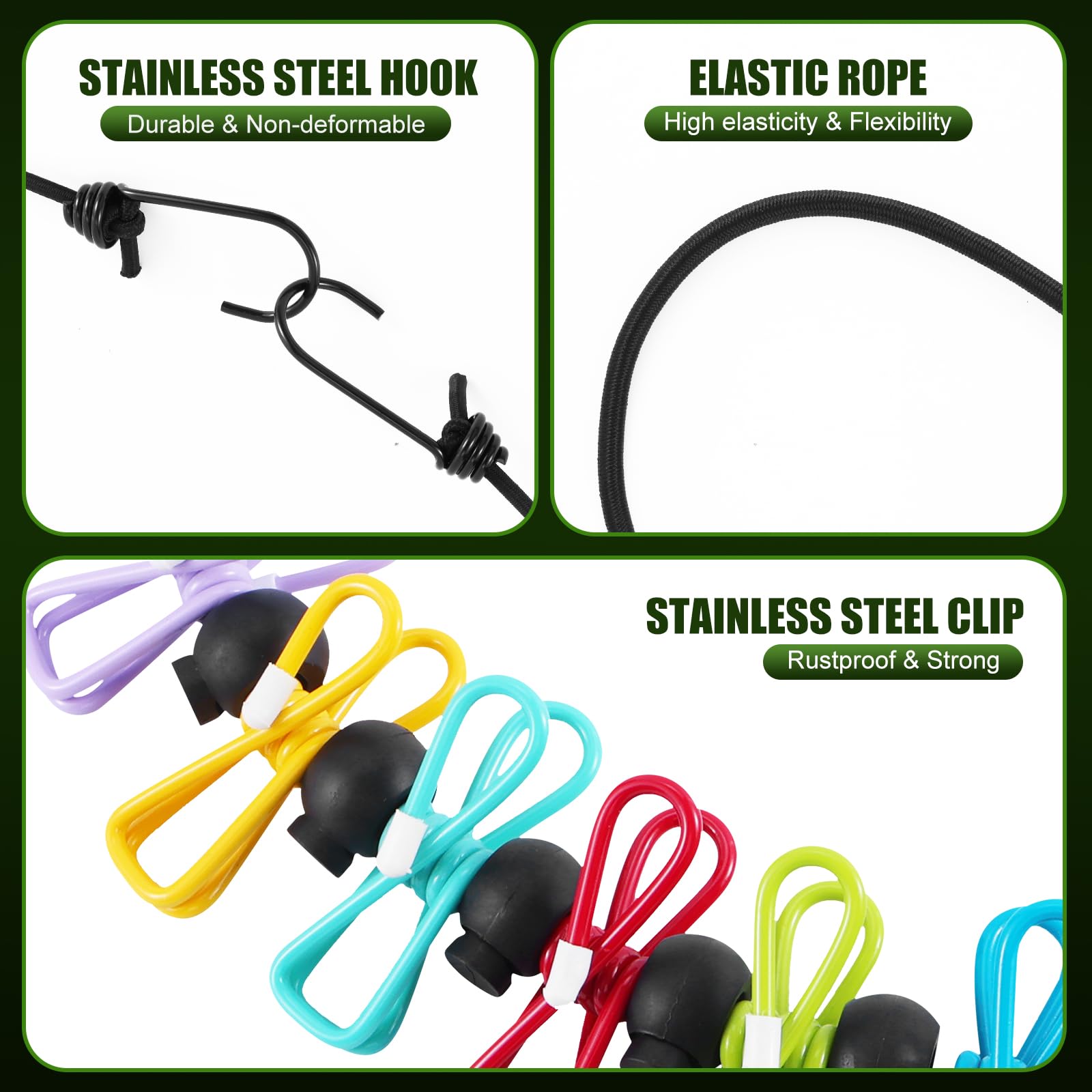 2 Pack Camping Clothesline Portable 12 Clothespins, Colorful