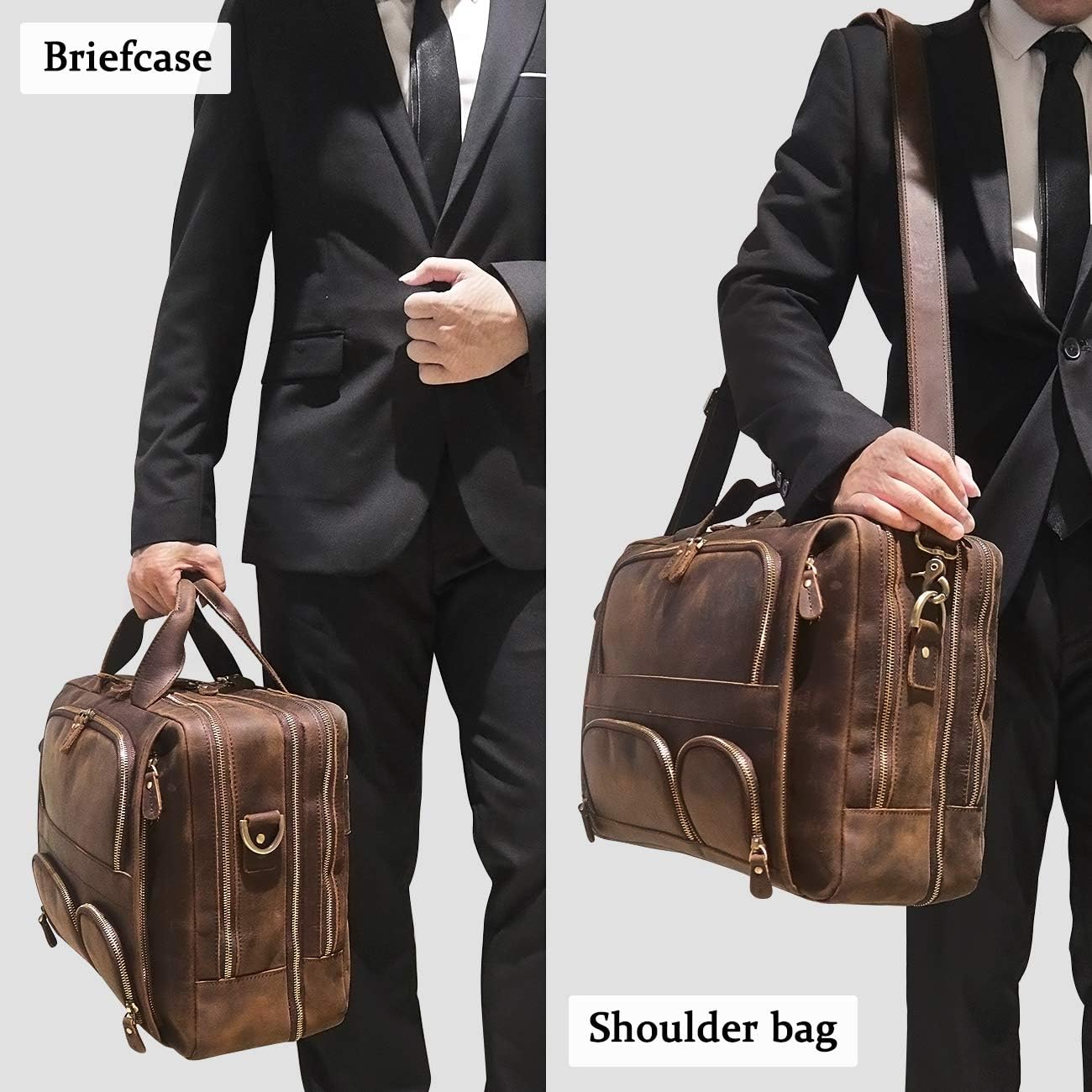 Augus Business Travel Briefcase Genuine Leather Duffel Bags for Men Laptop Bag fits 15.6 inches