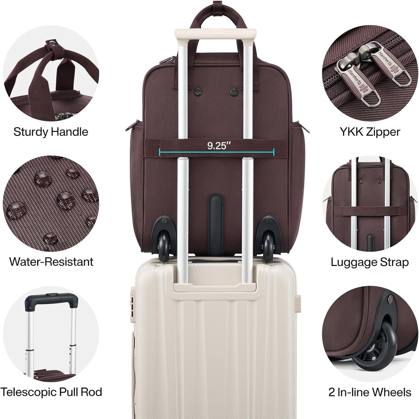 Hanke Softside Underseat Carry On Luggage with Wheels,Travel Luggage Rolling Bag Small Suitcase，Coffee, Underseater 16-Inch
