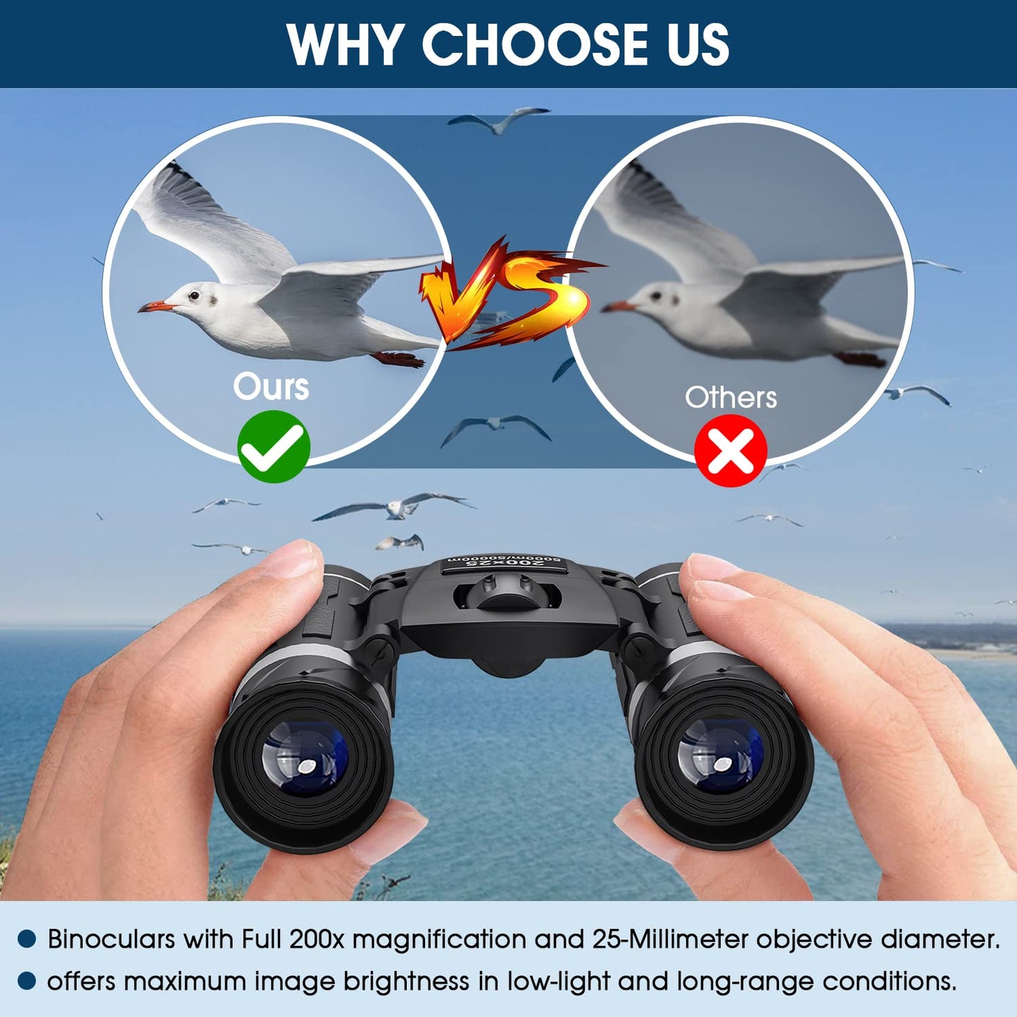 200x25 Compact Binoculars for Adults and Kids, High Powered Mini Pocket Binoculars, Waterproof