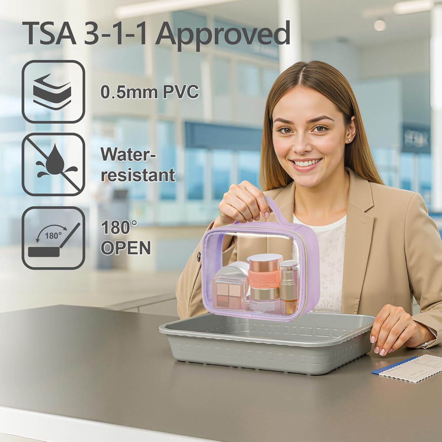 PACKISM Clear Makeup Bag - 2 Pack TSA Approved Toiletry Bag with Handle and 180° Large Opening
