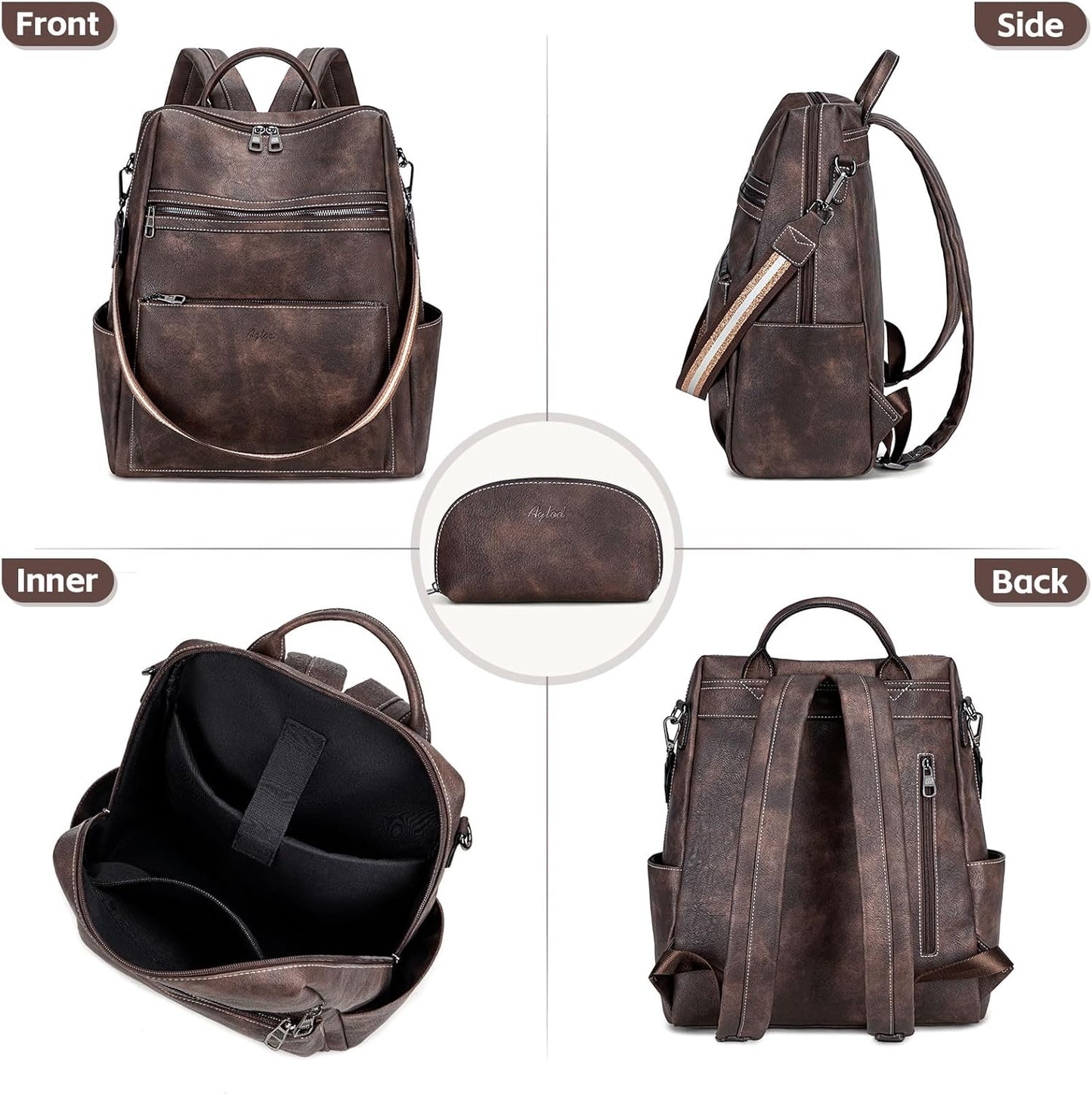 Vegan Leather Laptop Backpack for Women 15.6 Inch Work Backpack Purse for Travel College
