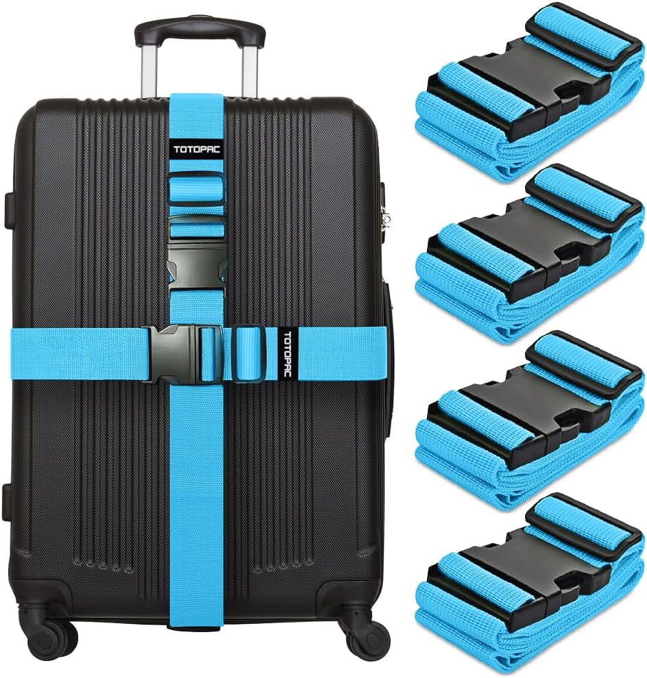 4 Pack Luggage Straps, Adjustable Suitcase Belts 72" x 2" with Quick Release Buckle, Durable Travel Accessories for Secure Luggage and Easy Identification (Blue)