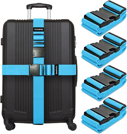 4 Pack Luggage Straps, Adjustable Suitcase Belts 72" x 2" with Quick Release Buckle, Durable Travel Accessories for Secure Luggage and Easy Identification (Blue)