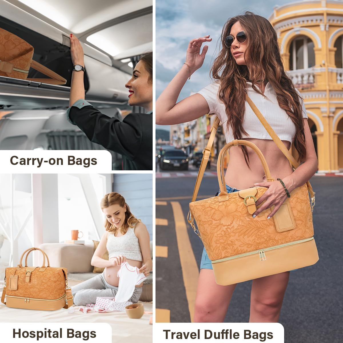 Leather Weekender Bags for Women, Travel Duffel Bag PU Overnight Bag Carry On Tote Bag with Shoe