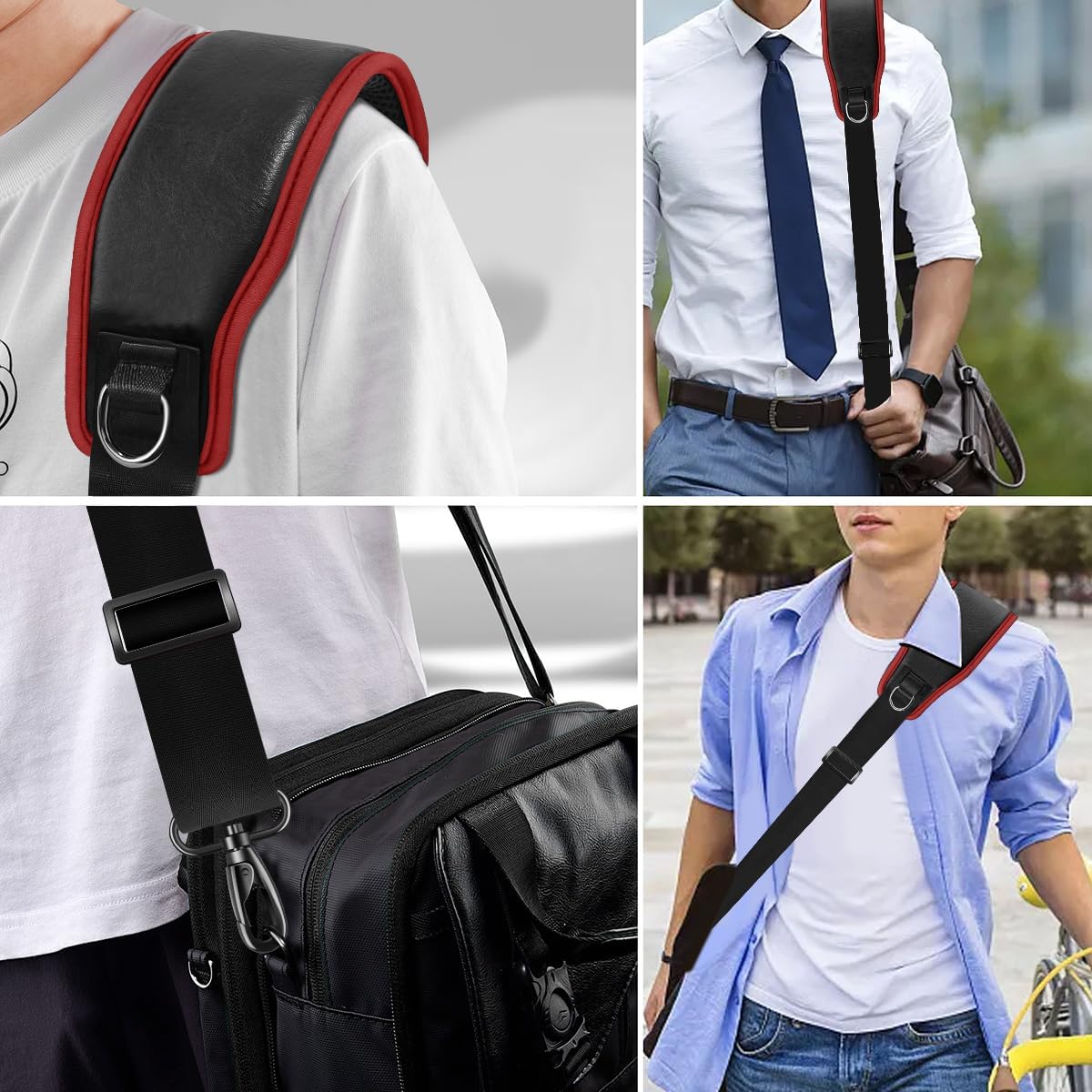 ZINZ 79 inch Bag Shoulder Strap with Ultra Cushion Breathable Pad, Durable Strap with Double Adjustable Buckles and Metal Hooks for D-ring Bags，Black Red