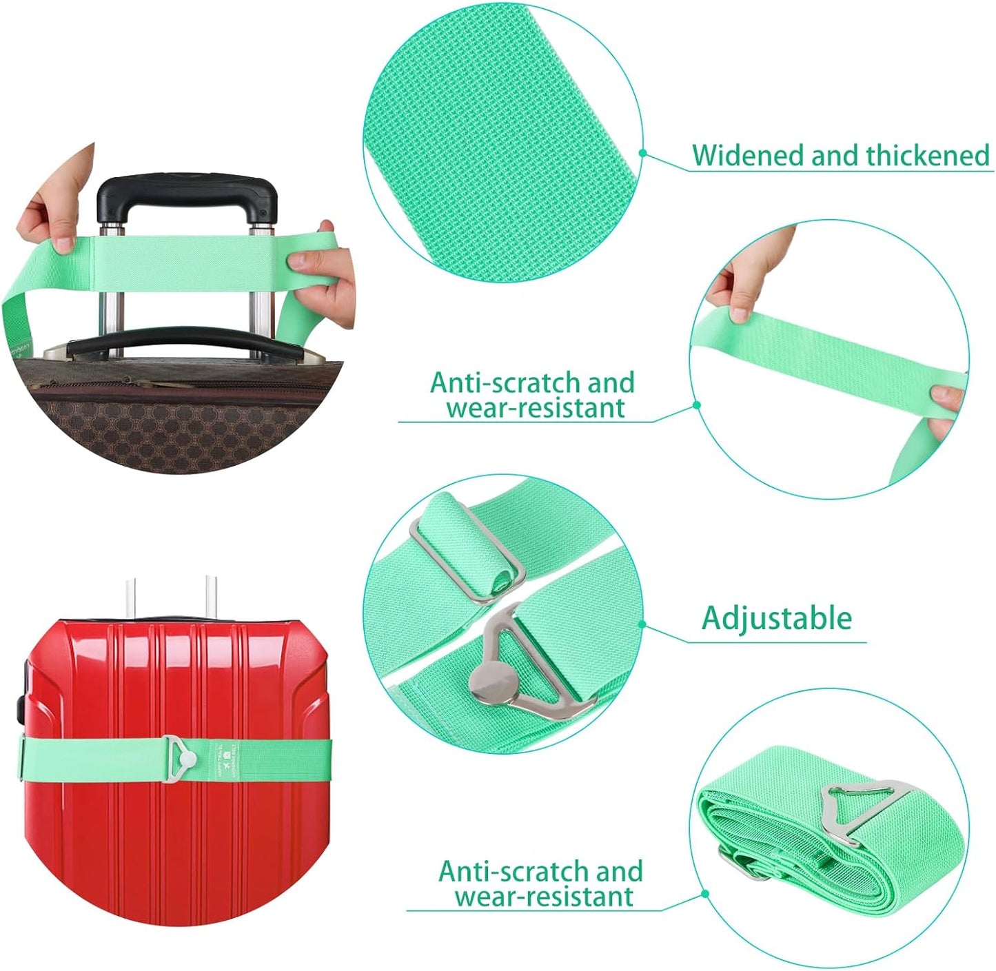 2-in-1 Travel Belt for Luggage, Luggage Straps for Add a Bag Adjustable Suitcase Straps with Alloy Buckle Elastic Bungees Belt Hands-Free for Airport，Personalized Travel Accessories (Green)