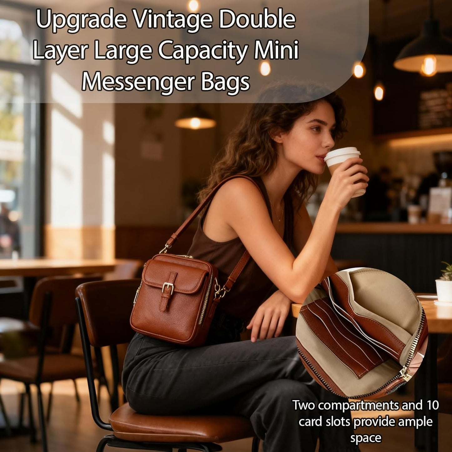 Crossbody Leather Bag - Anti-Theft Messenger Bag with Large Capacity, Mini Vintage Shoulder Messenger Women Bags for Women