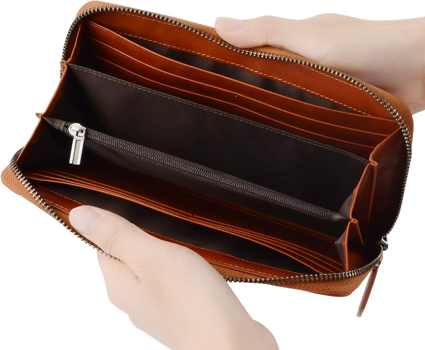 VISOUL Leather Long Zipper Pouch Wallet for Men and Women with RFID Blocking, Large Clutch Cash