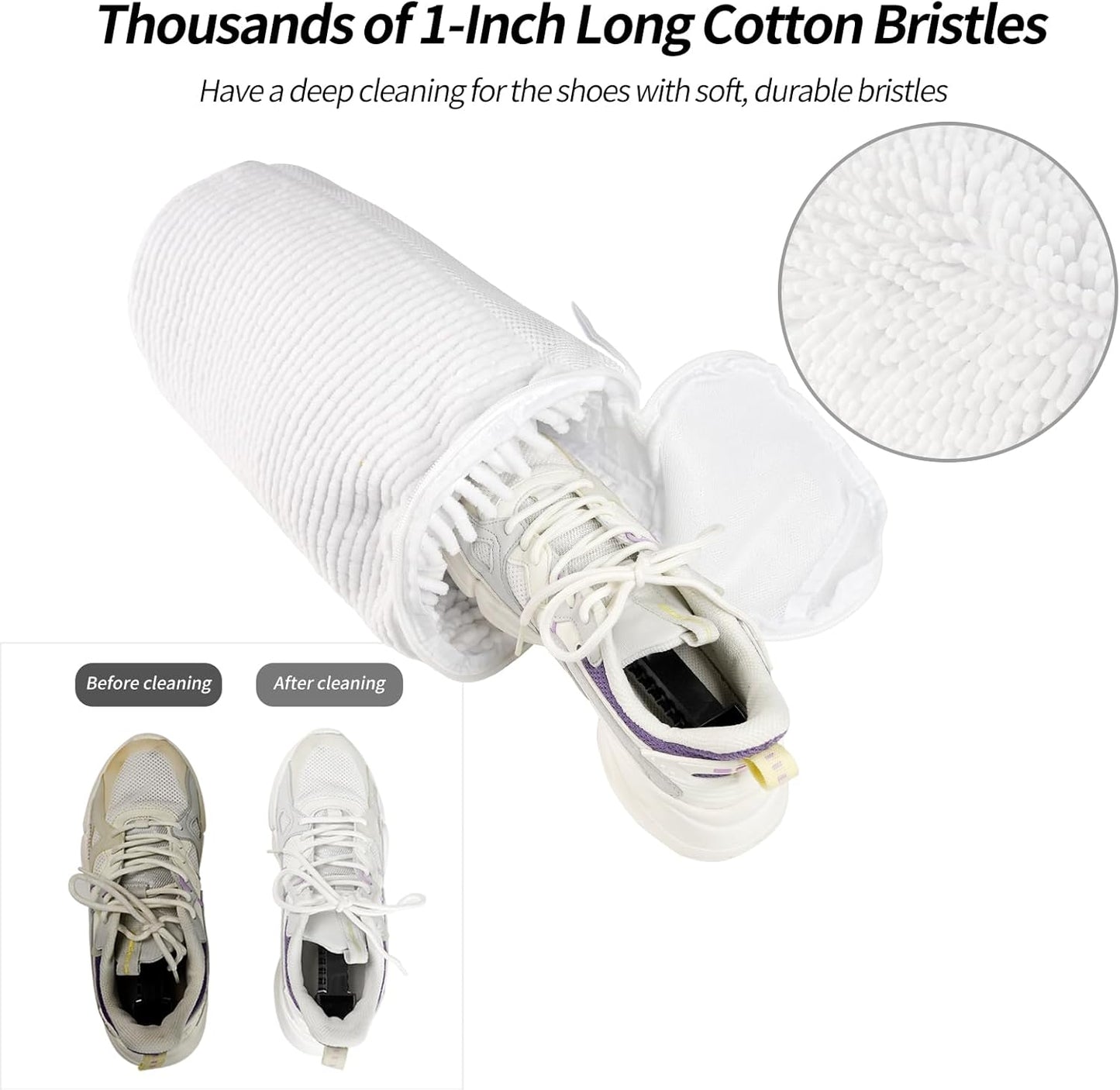 GOGOODA Shoes Bags for Laundry, 2 PCS Sneakers Wash Bags for Flats, Durable Shoe Cleaning Bag for Washing Machine and Dryers, Reusable Shoe Wash Bags for Tennis Shoes Unstain Cleaner Kit(White, 2Pack)