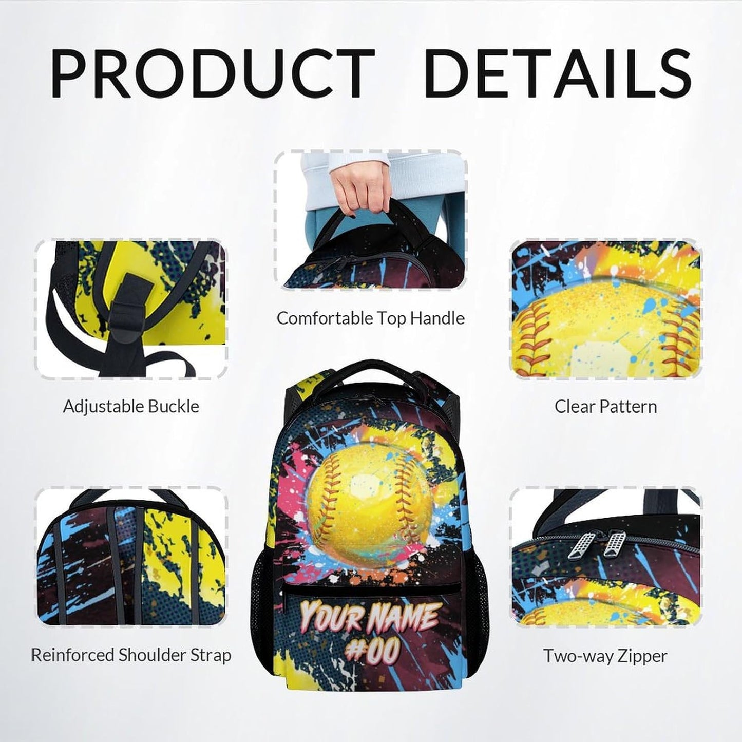 COZYAURA Custom Backpack Set - Softball Backpacks for Girls - Kids Bookbag for Elementary Middle School - Personalized School Bag with Lunch Box & Pencil Case