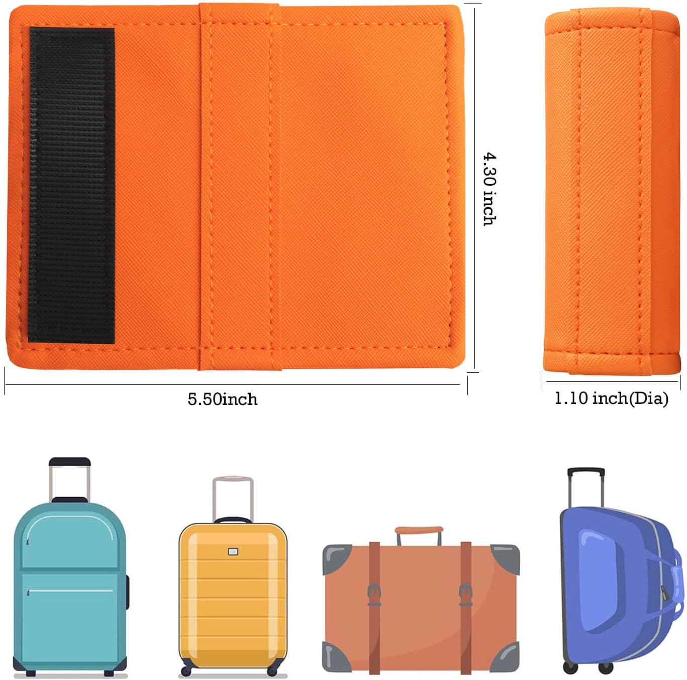 Luggage Handle Wrap 5 Pack-Leather Luggage Handle Wraps for Suitcase/Handbag/Duffel Bag/Car Bright Luggage Identfier/Handle Covers/Grips Luggage Accessories for Travel 3.0 (Orange)