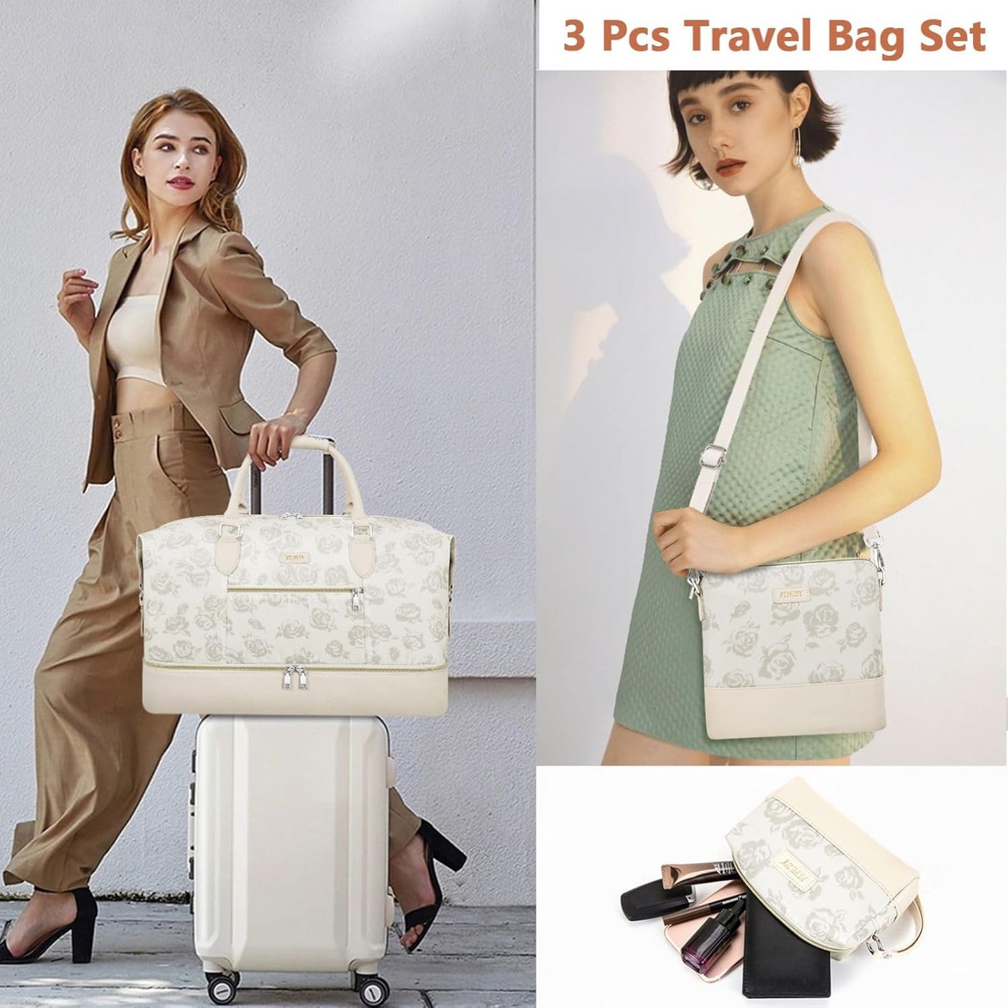 Weekender Bag for Women, Travel Duffel Bag Carry On Overnight Bag with Shoe Compartment Large Nylon