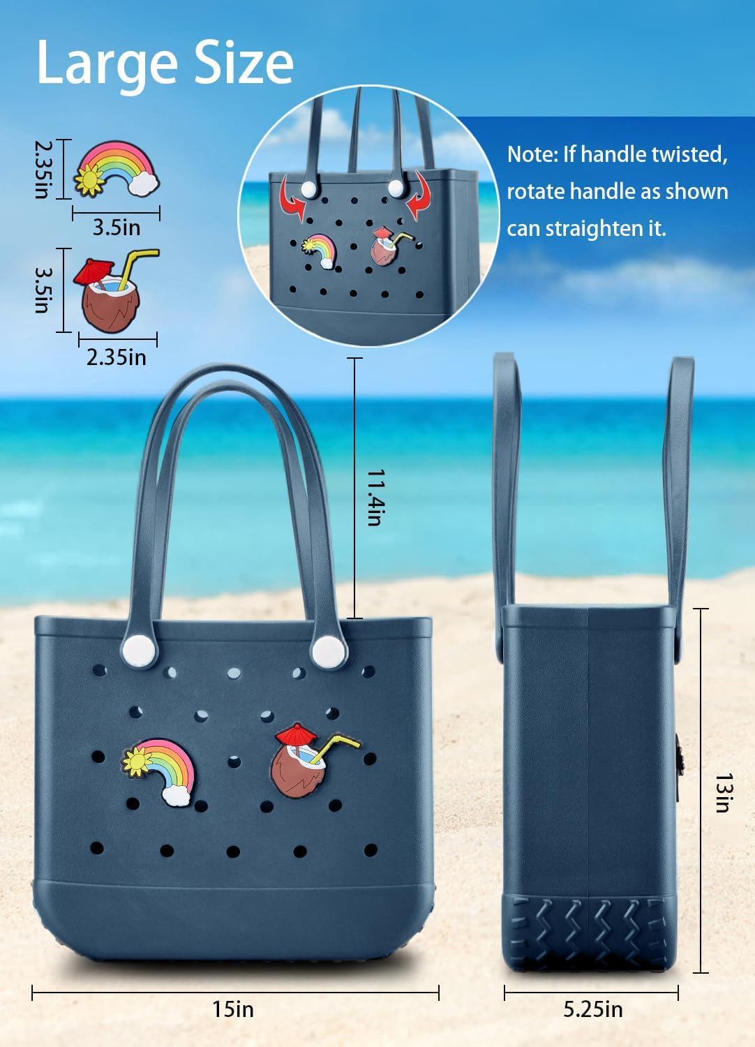 Beach Bag Rubber Tote Bag - Waterproof Travel Bag for Women Washable Tote Bag Handbag for Sports Beach Market Pool
