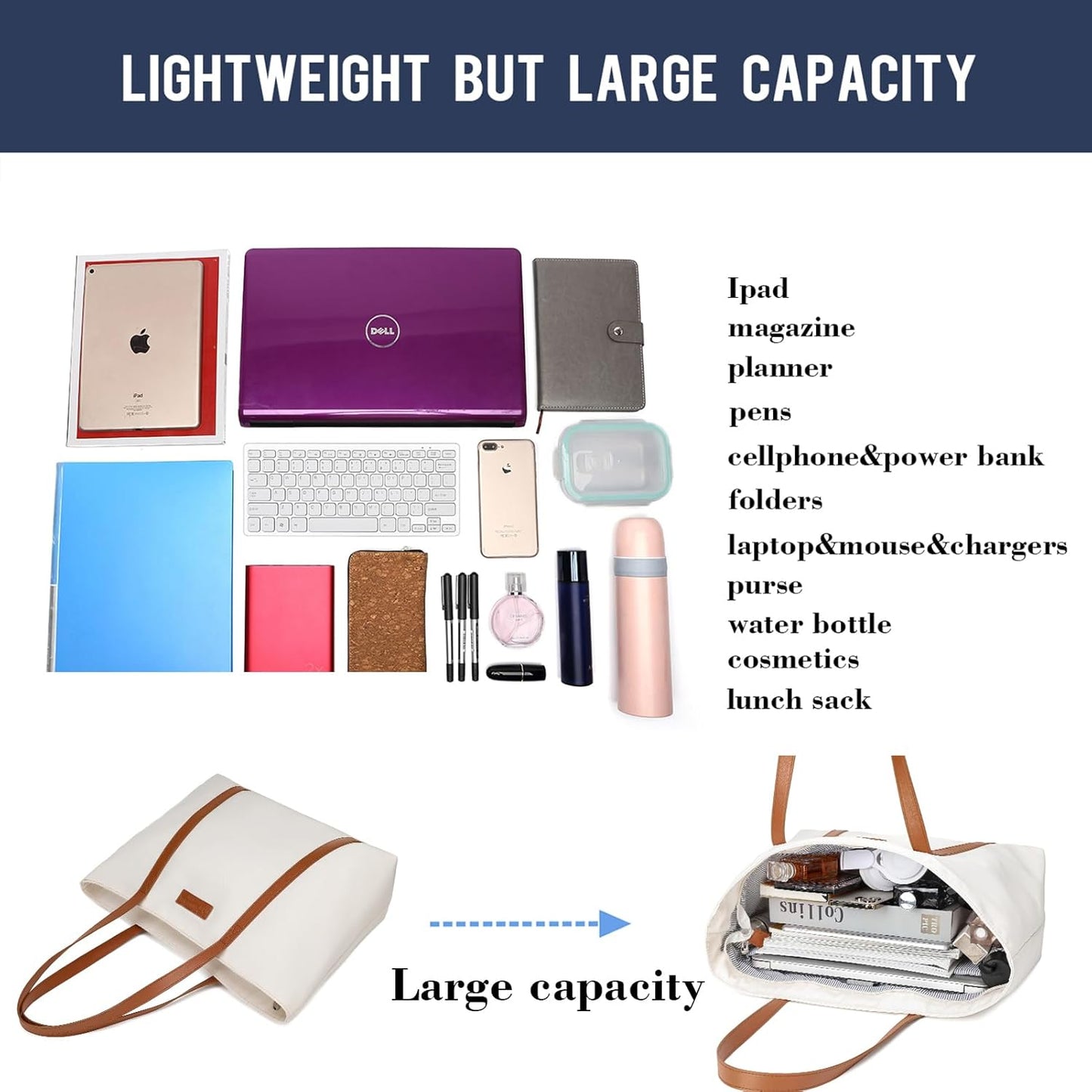 BUG Lightweight Women Laptop Tote Bag for Work, Casual Handbag for Travel Beach College Teacher