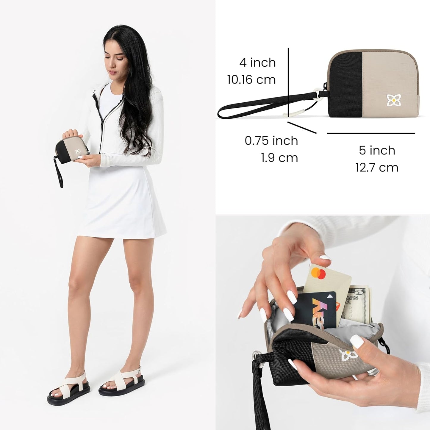 Sherpani Jolie, Lightweight Travel Pouch, Cosmetic Bag, Recycled Wristlet Bag, Toiletry Bag for Women (Con Leche, Small)