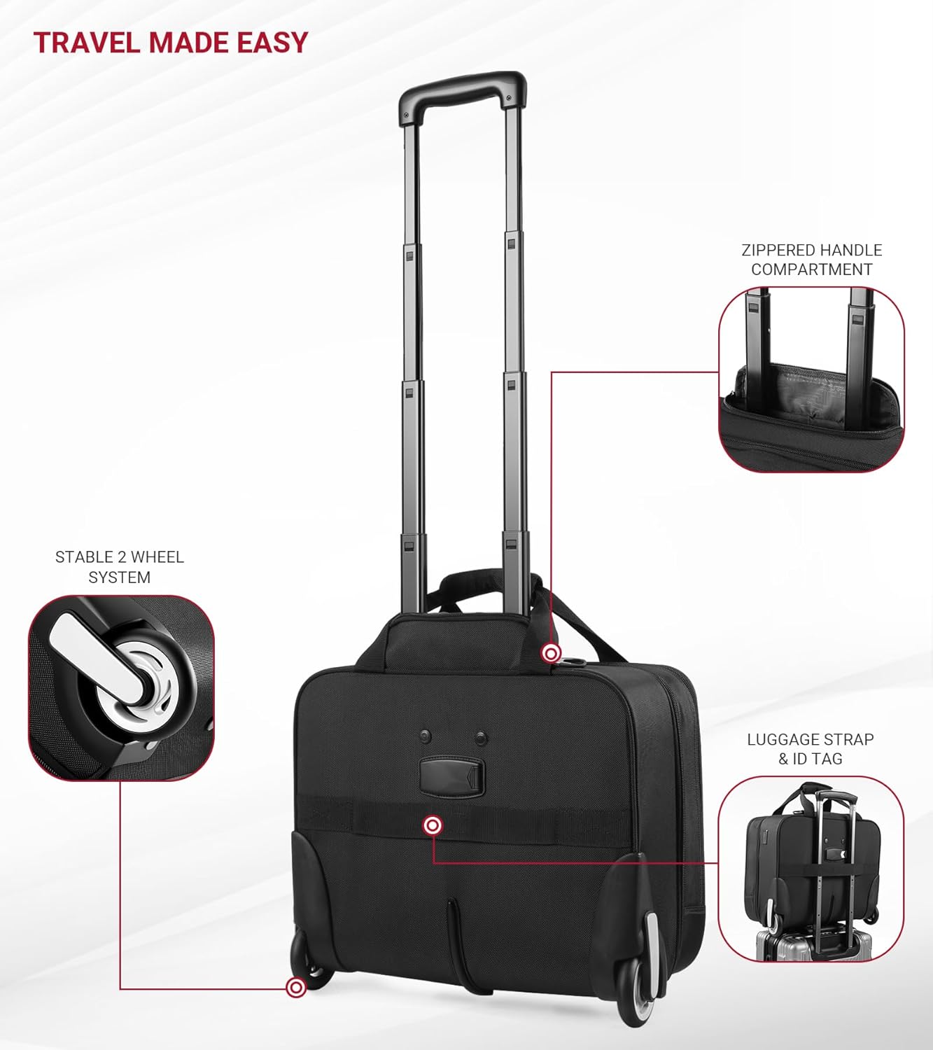 star cloud Rigid Frame Rolling Laptop Bag 18"×14"×8", Water-Resistant Rolling Briefcase with