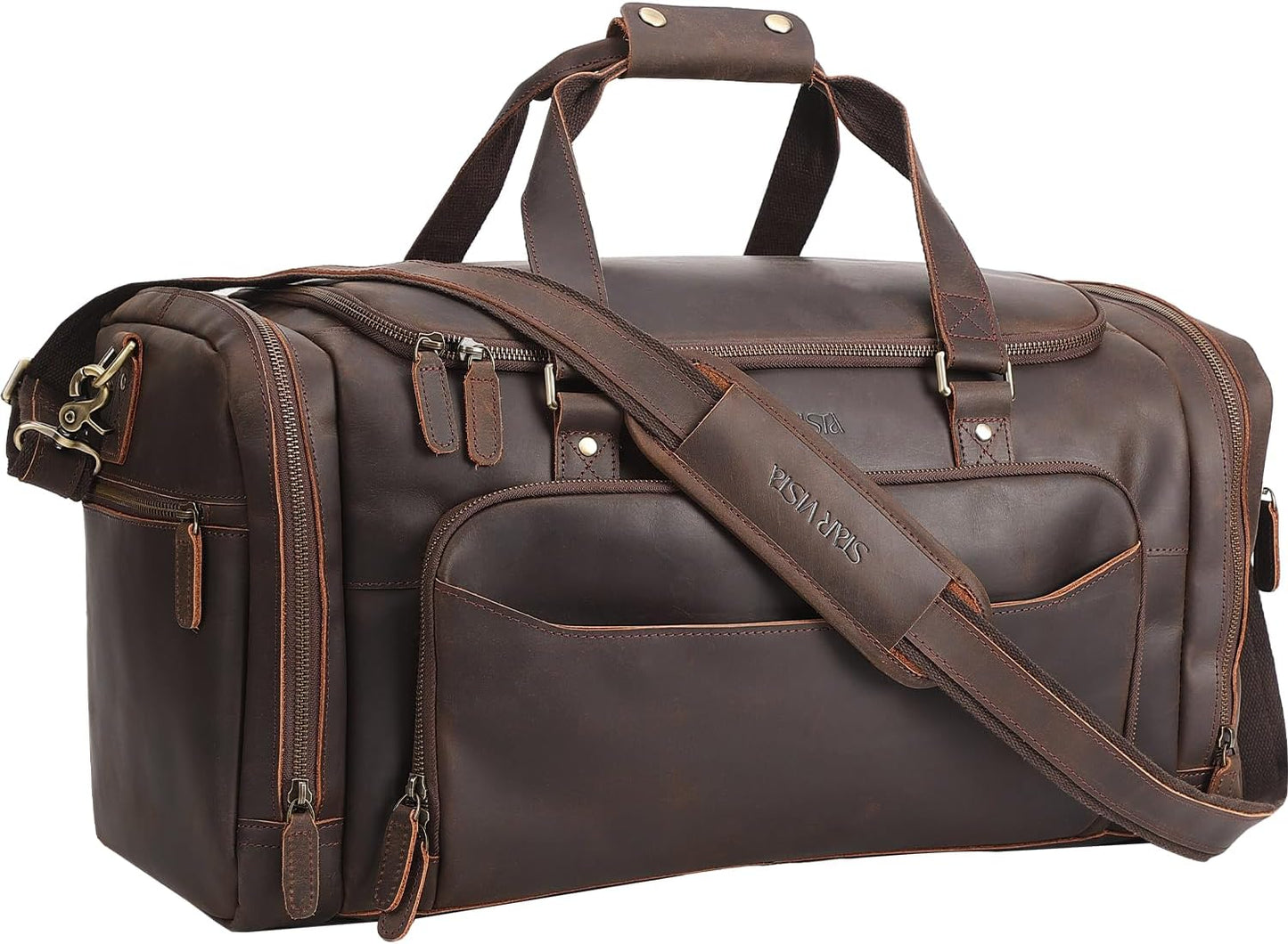 STAR VISTA Voyager-04 Luxury Travel Duffel Bag, Full Grain Cowhide Leather, Premium Canvas Lining, Padded Laptop Compartment, Multiple Pockets, 22 inch Carry-on Size