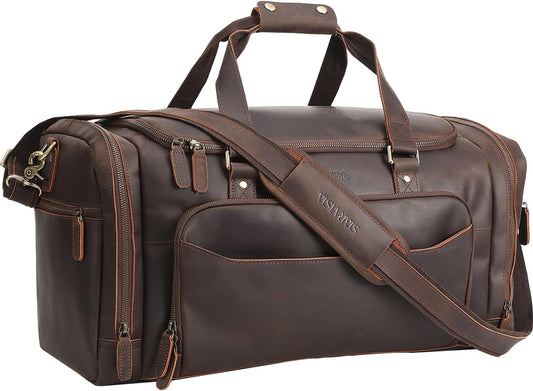 STAR VISTA Voyager-04 Luxury Travel Duffel Bag, Full Grain Cowhide Leather, Premium Canvas Lining, Padded Laptop Compartment, Multiple Pockets, 22 inch Carry-on Size