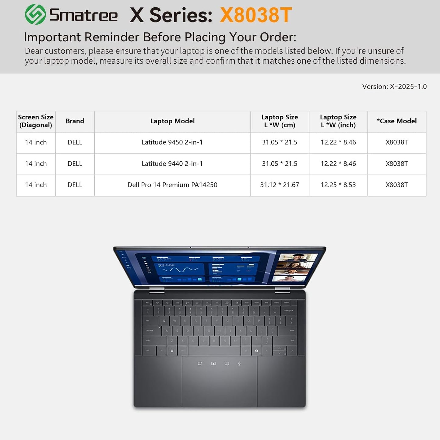 Smatree Hard EVA Protective Sleeve Case Compatible for 14 inch DELL Pro 14 Premium PA14250, for 14