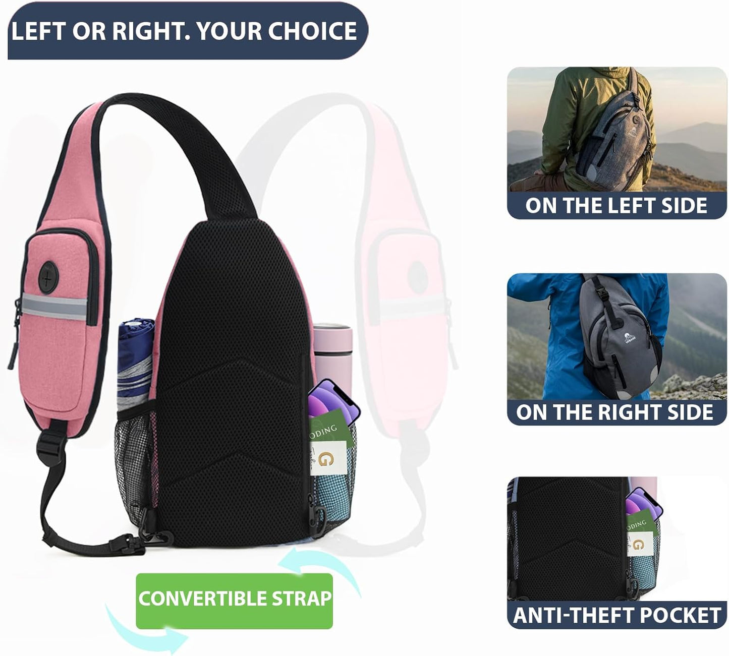 Sling Bag, Crossbody Bag for Men, Cross Body Hiking Backpack, Travel Daypack, Chest Pack with Chest