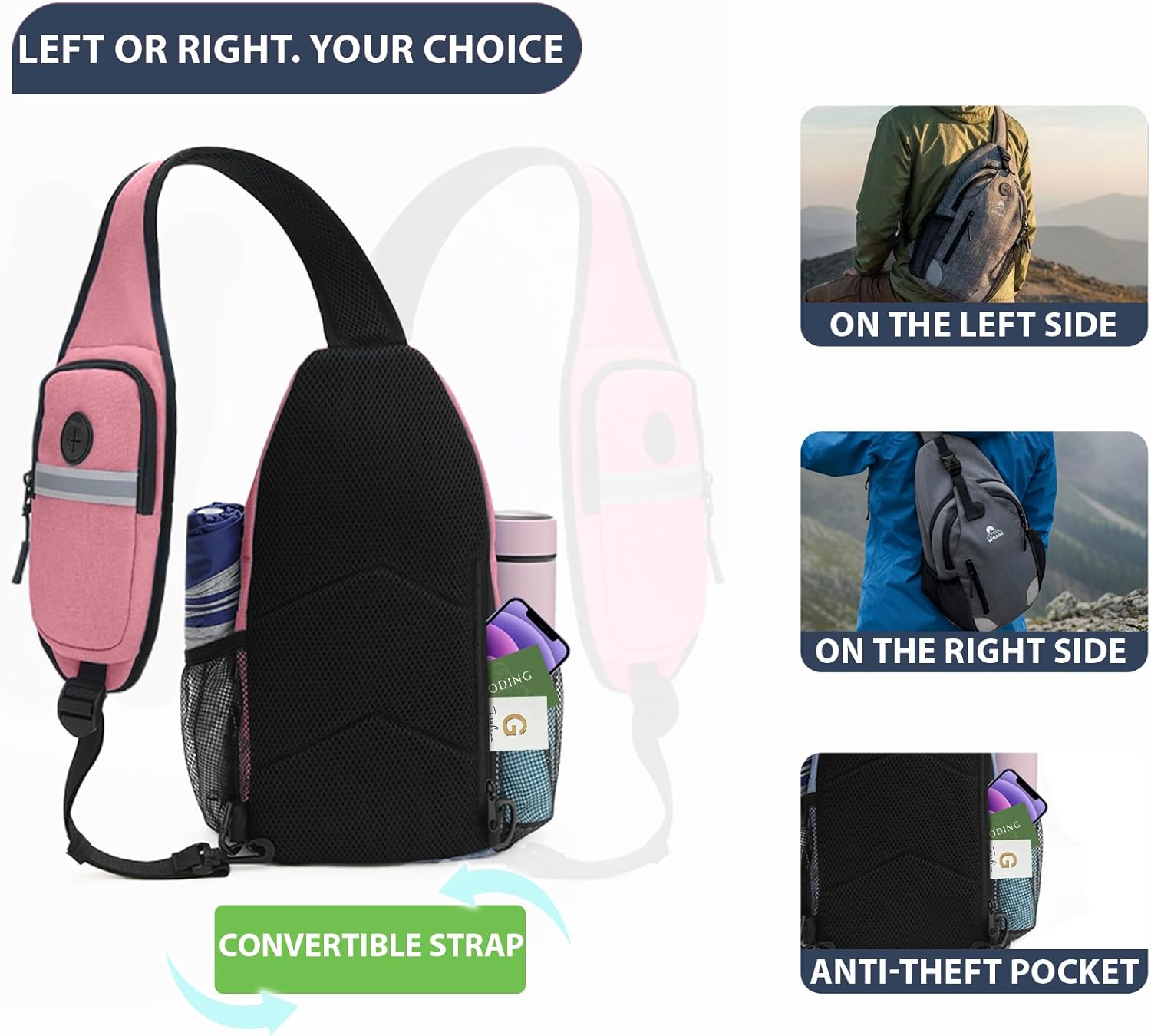 Sling Bag, Crossbody Bag for Men, Cross Body Hiking Backpack, Travel Daypack, Chest Pack with Chest