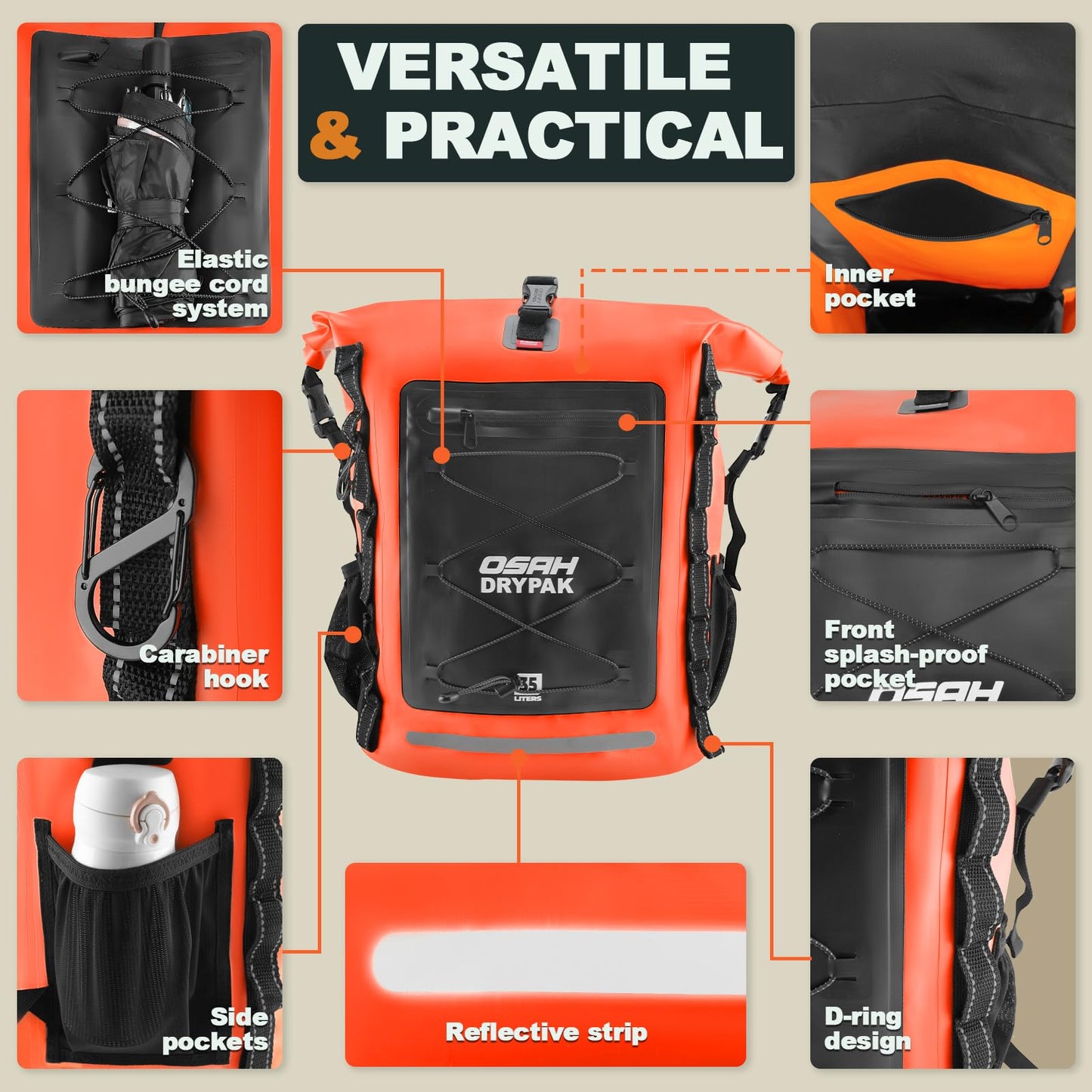 OSAH DRYPAK Waterproof Backpack Dry Bag 35L/55L/85L– Heavy Duty Roll-Top Hiking Backpack Sack Keeps