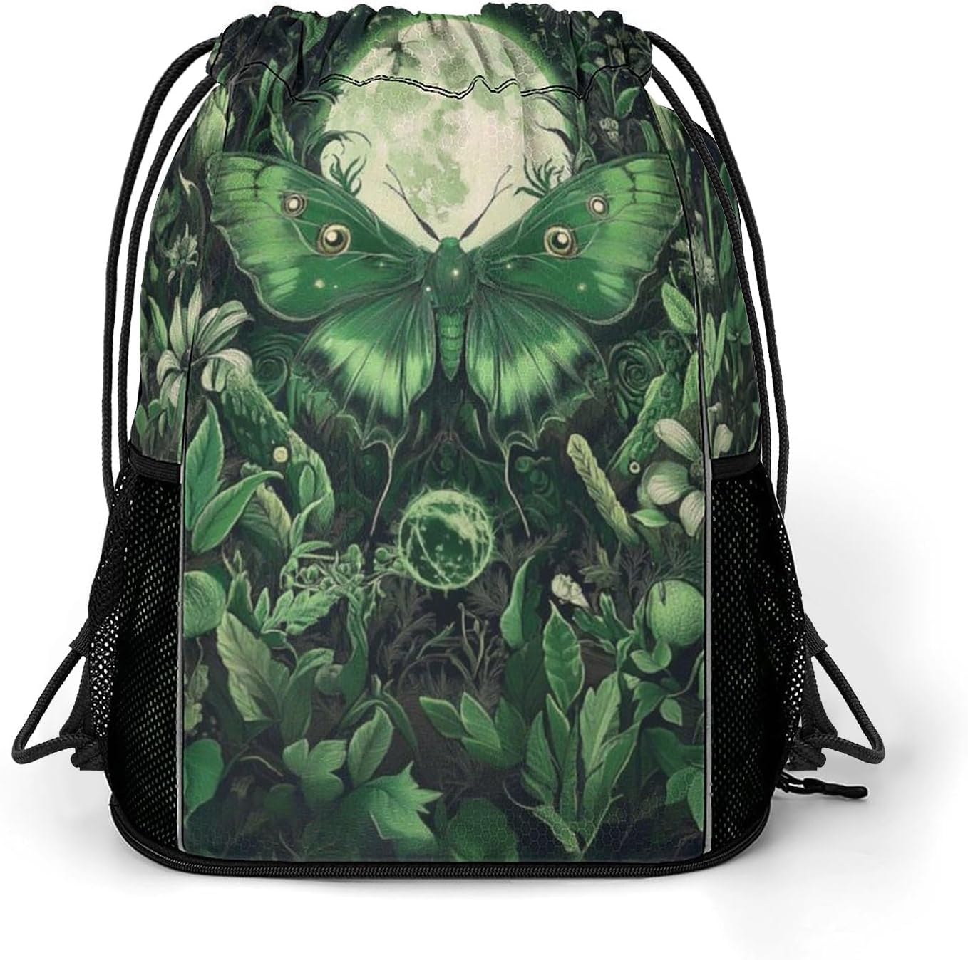 Magical Moth Drawstring Backpack Gym Bag With Shoe Compartment String Bag Sport Beach Swimming Sackpack For Women Men