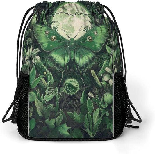Magical Moth Drawstring Backpack Gym Bag With Shoe Compartment String Bag Sport Beach Swimming Sackpack For Women Men