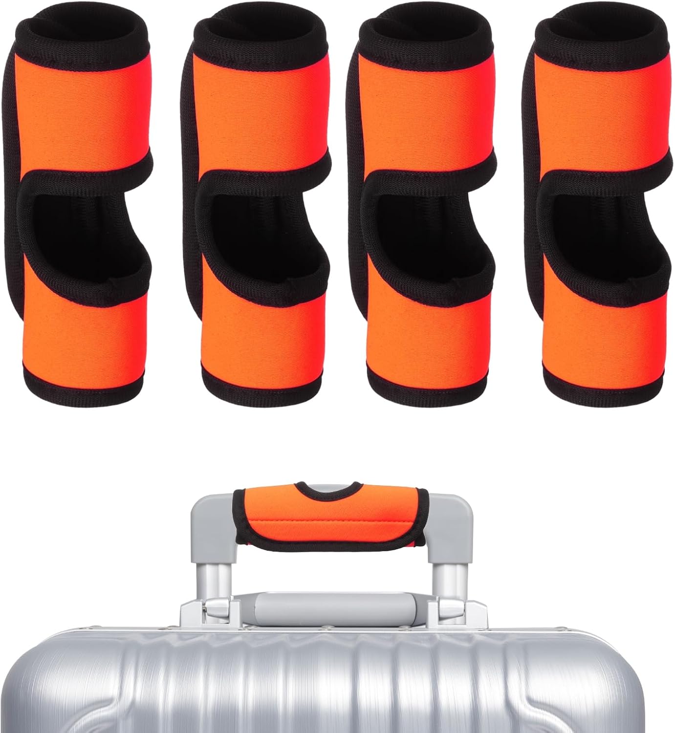 uxcell Luggage Handle Wrap, 4 Pcs Hollow Neoprene Handbag Grip Cover Protector Luggage Identifiers Suitcase Handle Wraps for Luggage Suitcase Travel Bags, Orange