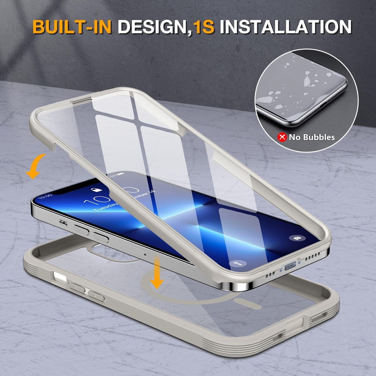 Miracase for iPhone 13 Pro Case 6.1",with MagSafe,Built in Screen Protector,Full-Body Protection(Titanium)