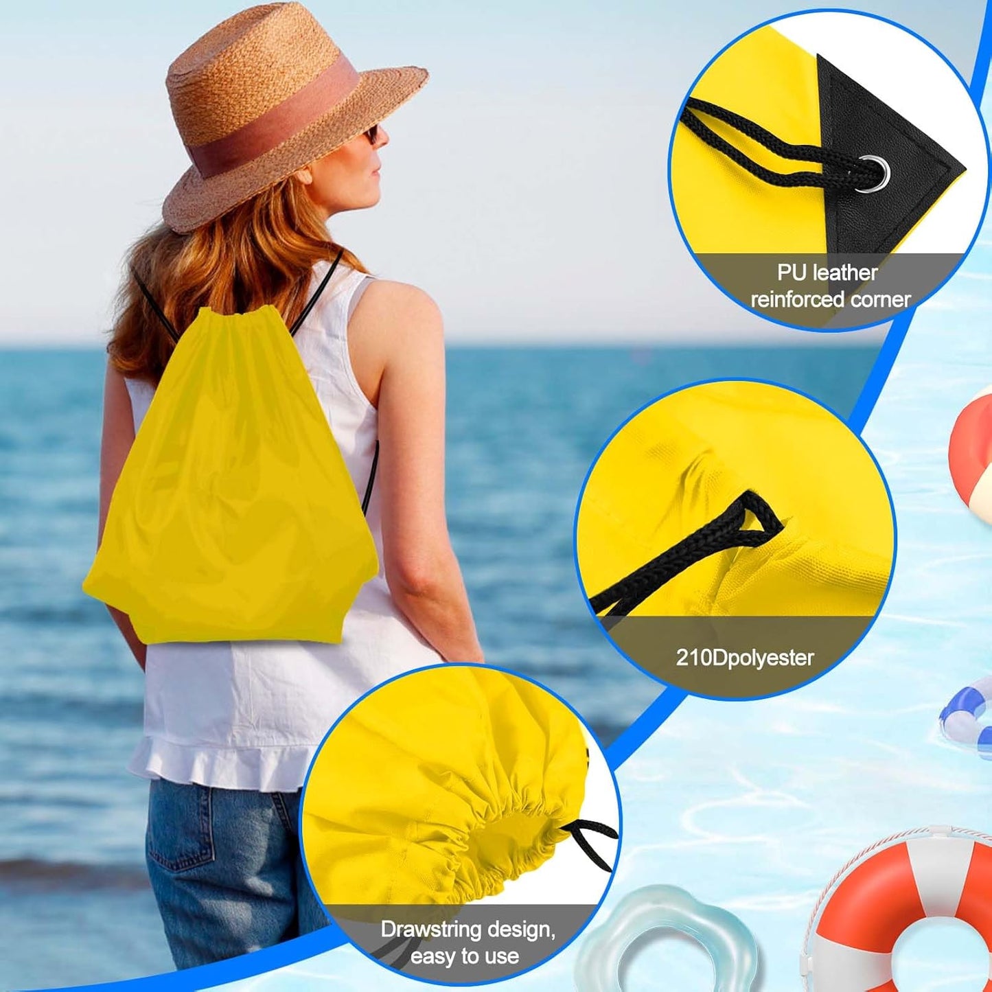 PLULON 6 Pcs Yellow Drawstring Bags - Drawstring Backpack - Gym, Sports, Travel - 34cm*40cm/13.4"*15.7