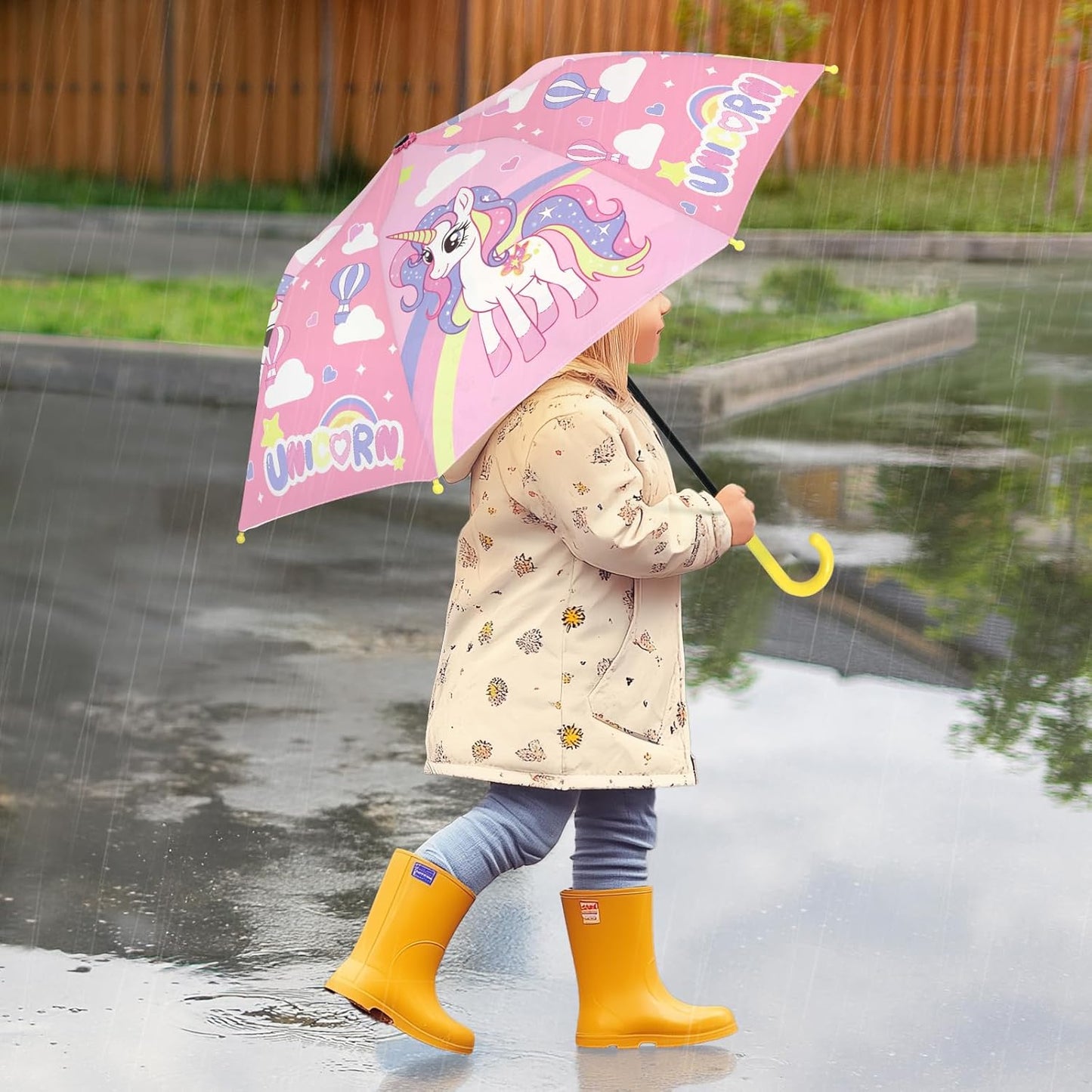 Kids Umbrella, Safety Windproof Umbrella with Easy-Grip Hook Handle for Toddler Girls and Boys