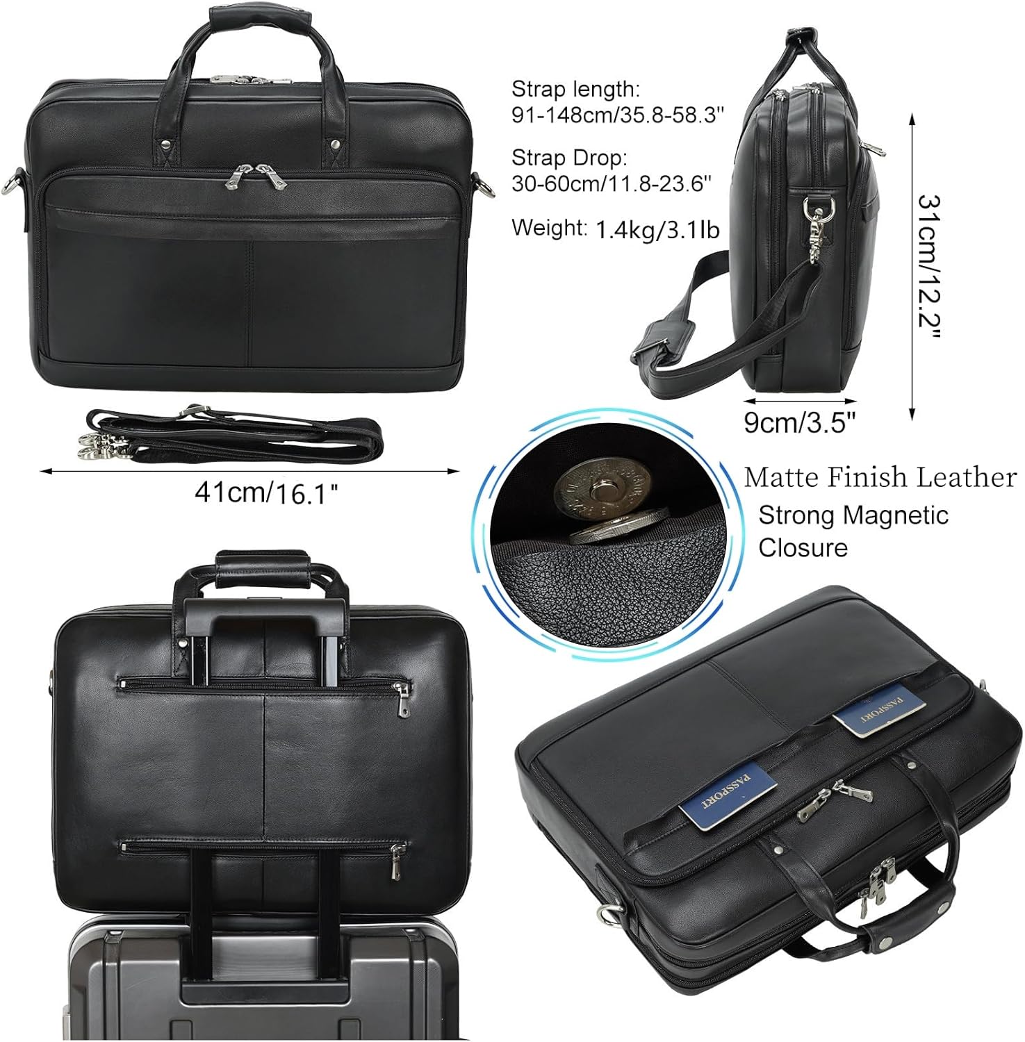 Leather Briefcase for Men 17 Inch Laptop Crossbody Shoulder Messenger Bag Attache Case for Business