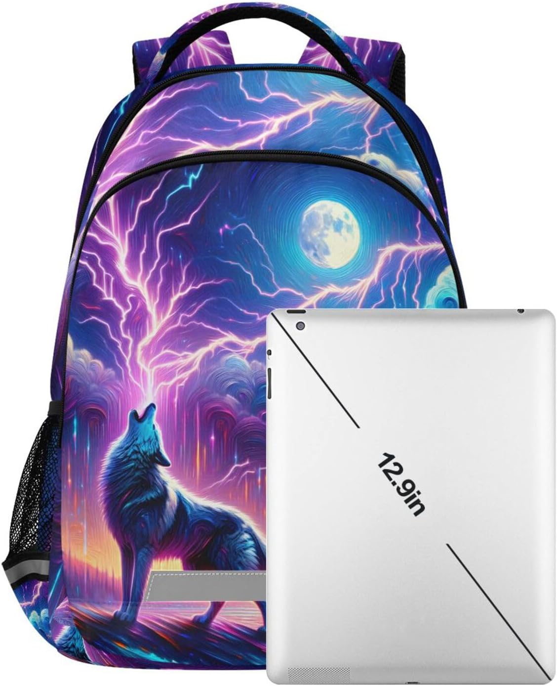 Wolf Howling Moon Lightning Backpack for Boys Girls Elementary School Bag Kids Bookbag Travel Rucksack