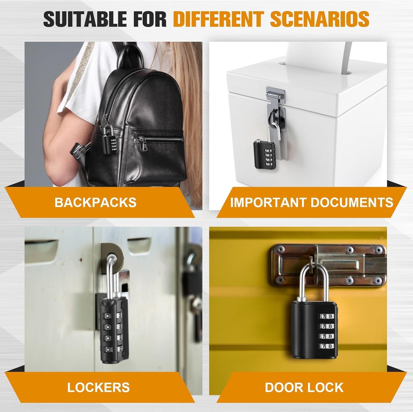 Zonon 6 Pcs Combination Lock & Key Lock, Black Waterproof Padlocks for Luggage, Travel, Gym Locker, School, Toolbox, Fence, Gate, Case Dual Access (Key or Combination)