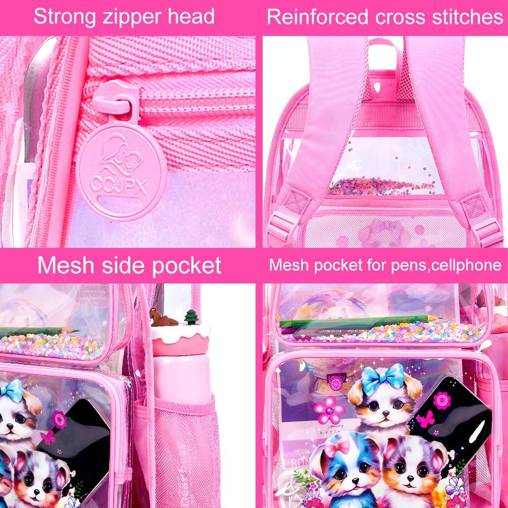 Clear Backpack for Girls and Boys, Kids Transparent Bookbag, 3PCS Cute See Through School Bag for Elementary Prechool