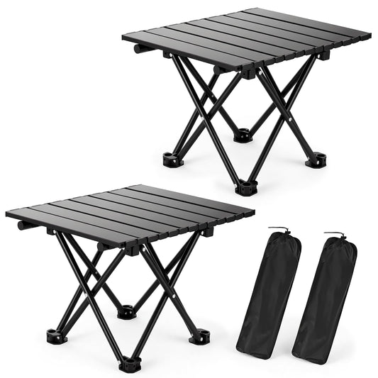 hediya 2 Pack Camping Table Foldable, Portable Folding Beach Table, Black-S