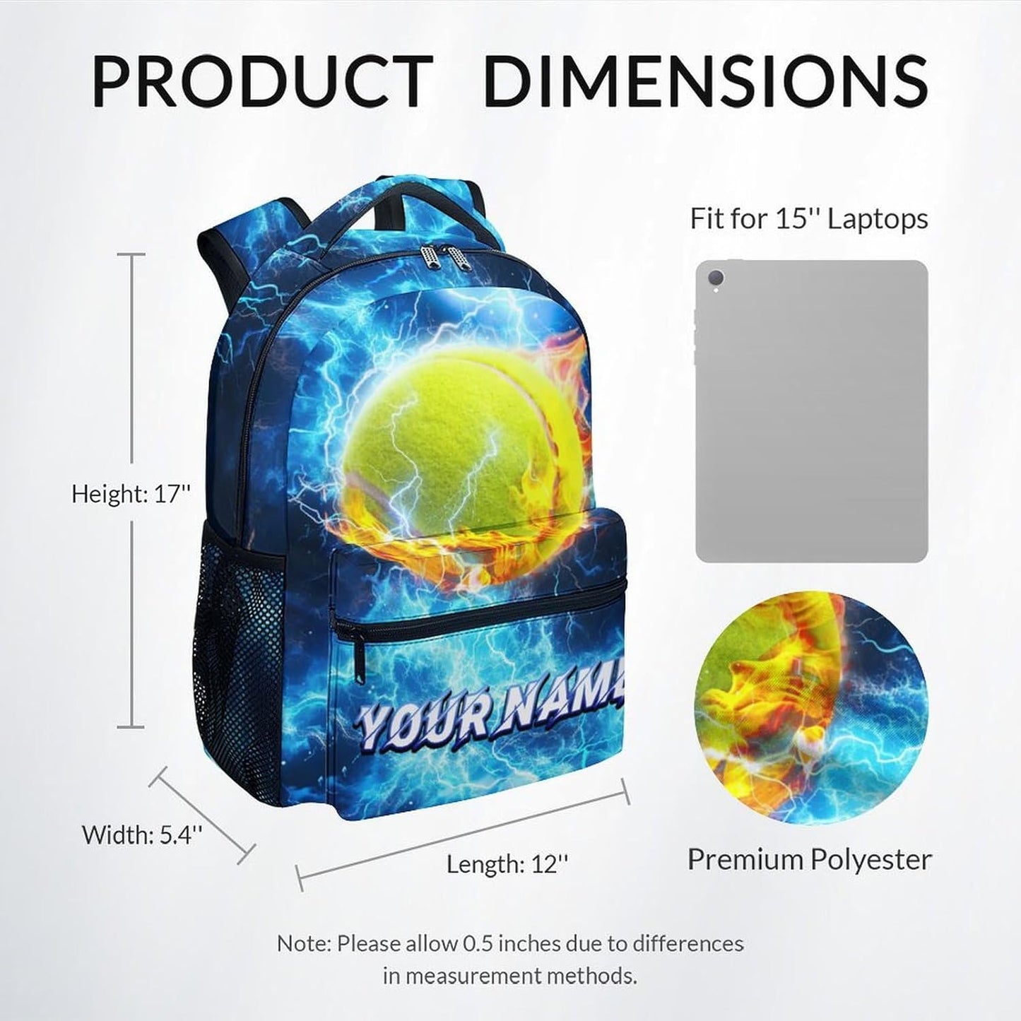 Kids Backpack Boys - Personalized Tennis Backpacks for Boys Girls - Custom Sports Theme Bookbag for Youth - Cool School Bag for Primary(17 Inch)