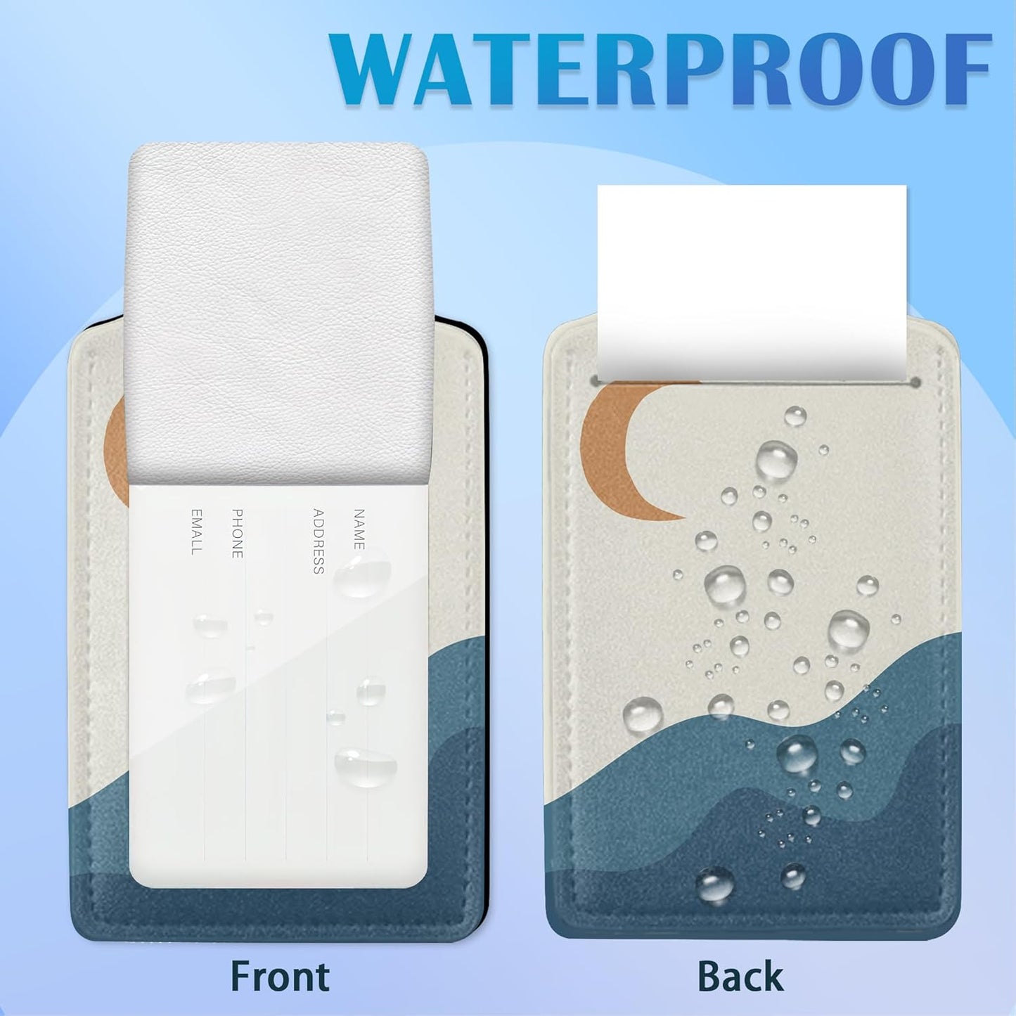 Abstract Blue Boho Sun Moon Mountains Luggage Tags for Suitcases, 2 Pack Cute PU Leather Suitcase Tag Identifiers with Address Card for Baggage Tag
